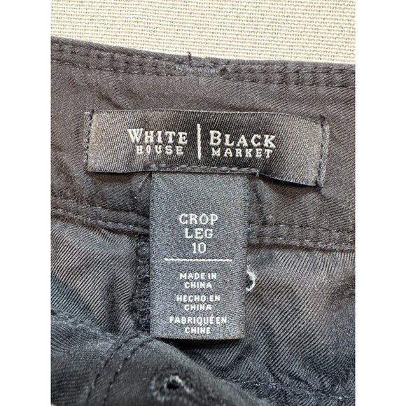White House Black Market Women's Crop Leg Pants Size 10 Black Ruched Pockets Zip - Picture 3 of 13